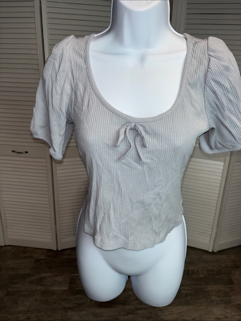 Reformation Ribbed Scoop Neck Puff Sleeve Top - Light Gray